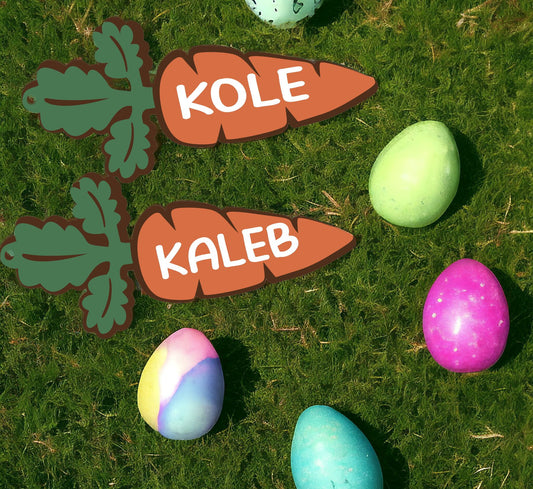 "Personalized Carrot Shaped Laser Cut Easter Basket Tag - Add a Custom Touch to Your Easter Gifts!"