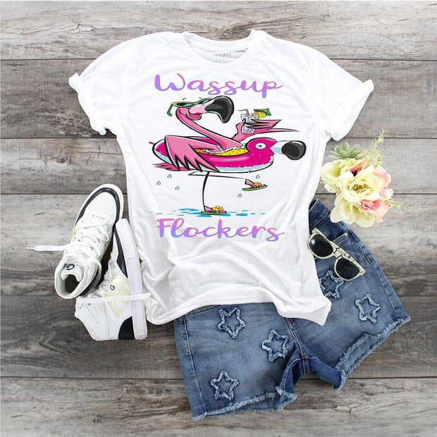 Flamingo Wassup Flockers  design t-shirt