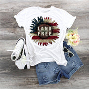 Red, White and Blue Flag Patriotic Land Of The Free Sunflower, Ladies Patriotic Sunflower shirt, Ladies Patriotic shirt, Land of the Free