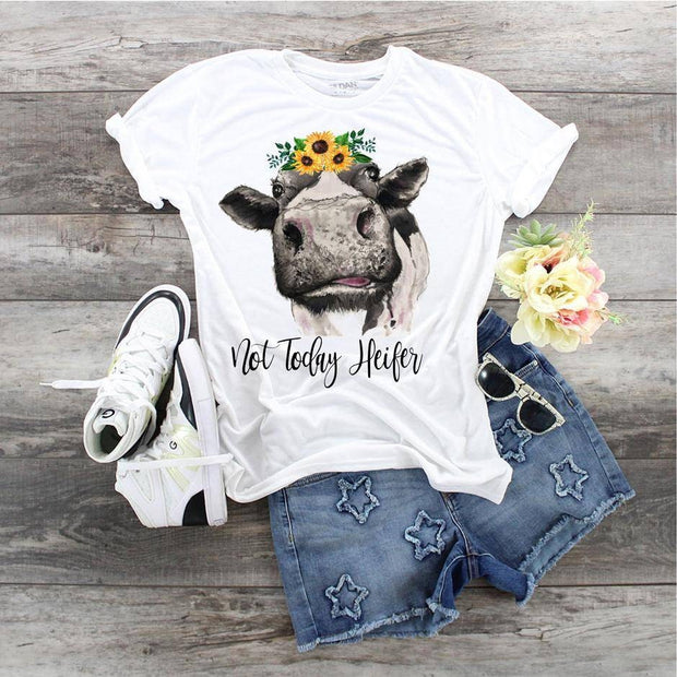 Cow With Sunflowers Not Today Heifer  design t-shirt