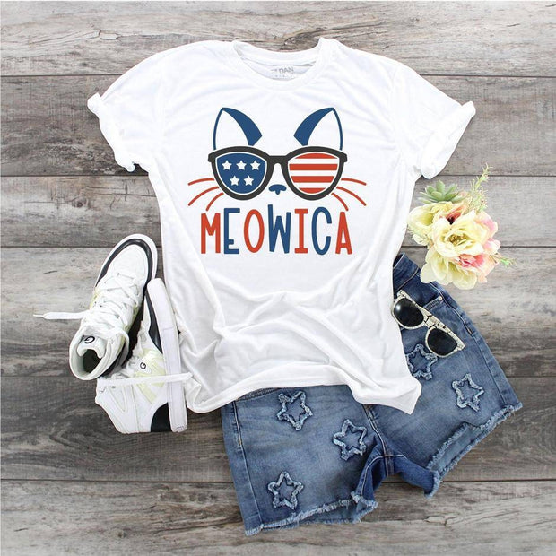 Red, White and Blue Meowica Cat, America Cat shirt, Funny America Cat tee, Ladies Cat shirt, Kids Cat shirt, Funny America Cat, Cat Sunglass