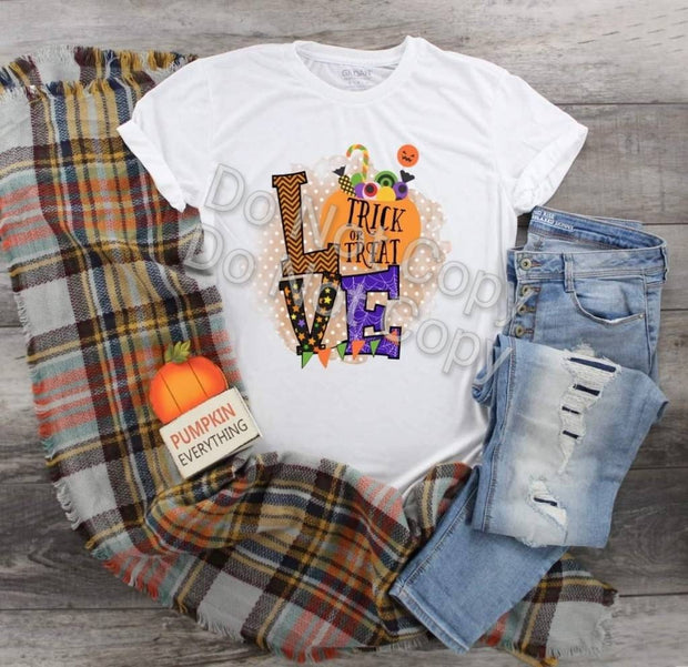 Fall Halloween LOVE Trick or Treat Pumpkins design t-shirt