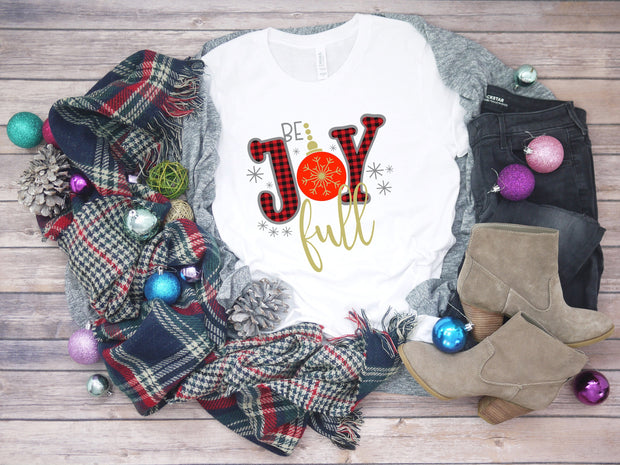 Christmas Be Joyful Plaid design t-shirt.