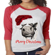 Christmas Mooey Christmas, Christmas Cow, Cow for Christmas, Santa Cow, Love Cows. Cow Lover Shirt, Cow Mom, Farm Owner, design raglan.
