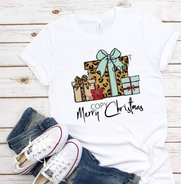 Merry Christmas in Leopard  Wrapped Gifts  design t-shirt