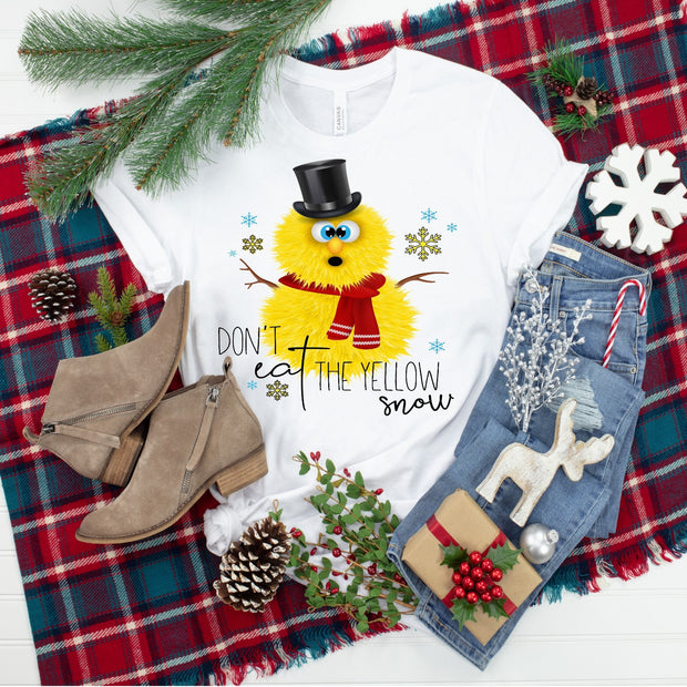Christmas Winter Oh NO Don't Eat The Yellow Snow Snowman  design t-shirt