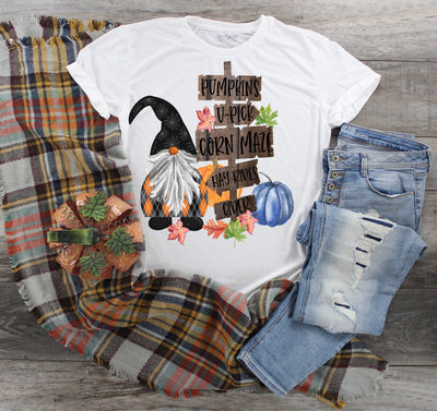 Adorable Fall Halloween Pumpkin Cider Hay Rides Gnome...design t-shirt