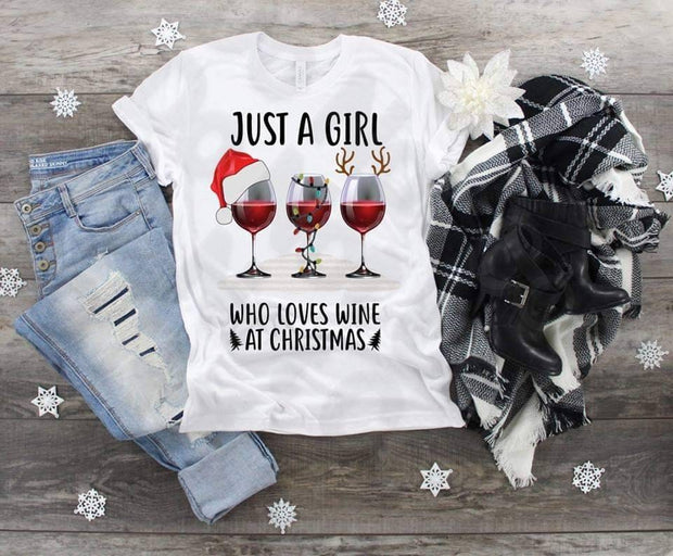 Christmas Just A Girl That Loves Wine at Christmas Time  design t-shirt