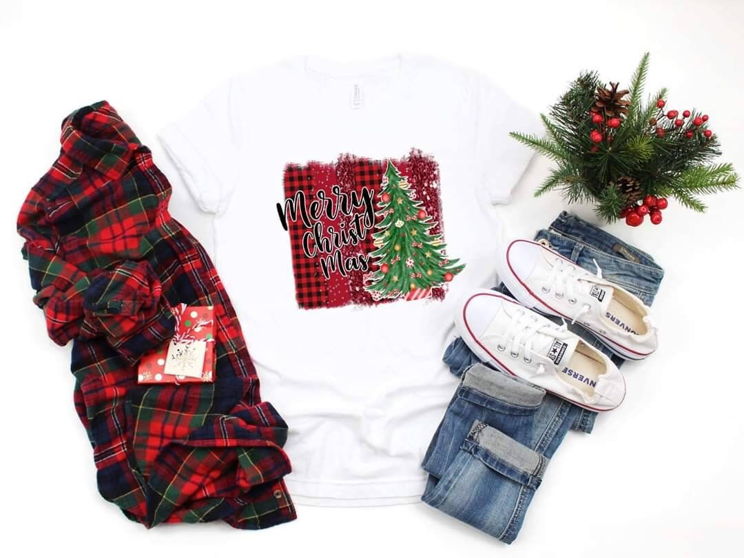 Merry Christmas with Plaid. design t-shirt