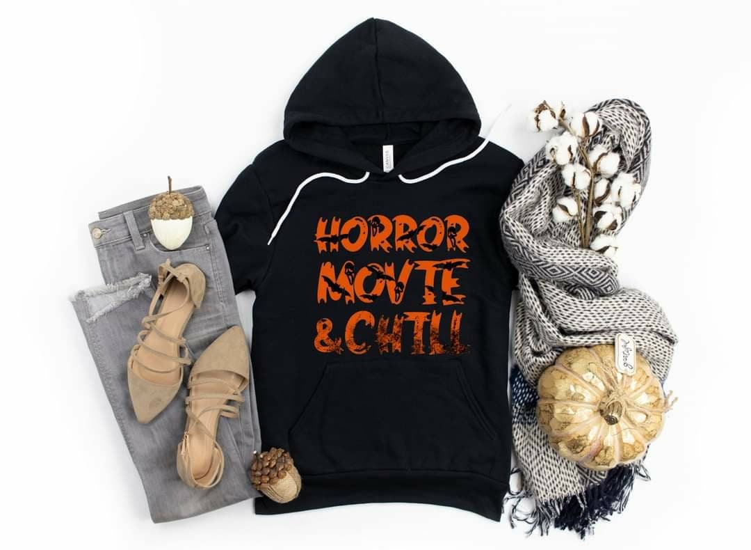 Horror Movies and Chill Bella Canvas Hoodie Sweatshirt.