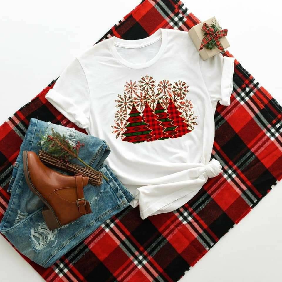 It's Christmas Red Green Plaid Christmas Trees Bella Canvas
