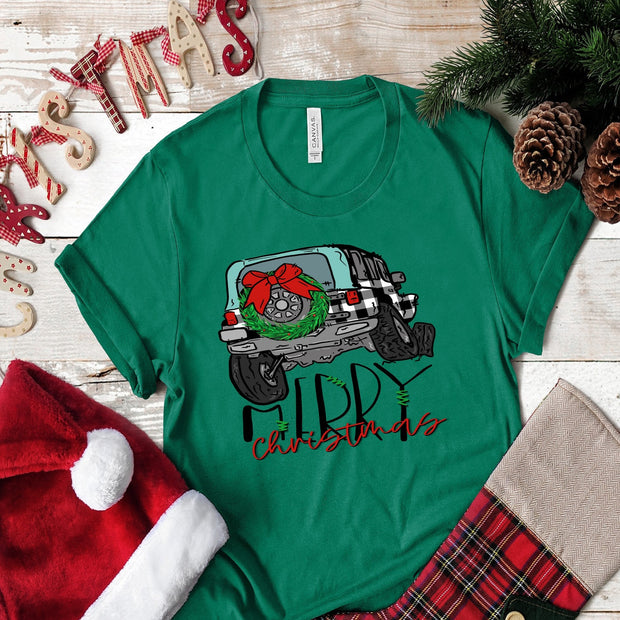 Merry Christmas Plaid 4 wheel truck .. design t-shirt