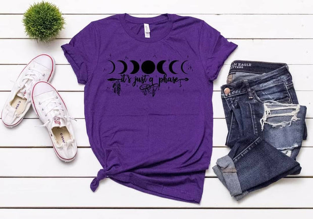 Moons "It's Just A Phase" Witches, Wiccan shirt,  Pagan shirt,  moon lovers tee, Moon lover shirt, Moon Phases shirt, Love the Moon tee,