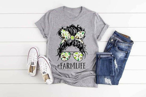 FarmLife, Ladies Farm, Farm Lover Shirt, Life Bun Glasses shirt,