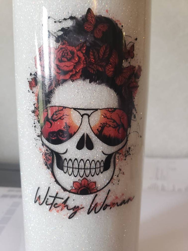 Witchy Woman Skull, Skull w Roses Butterflies, Clear decal, Clear cast vinyl, Clear Vinyl, Clear vinyl decal, Witch decal, Witch, Decal,