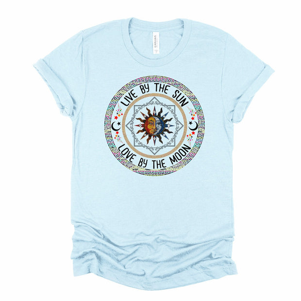 Live By The Sun Love By The Moon circle design, Moon lover shirt, sun and moon, boho sun and moon, Sun shirt, Moon shirt, sun and moon art,