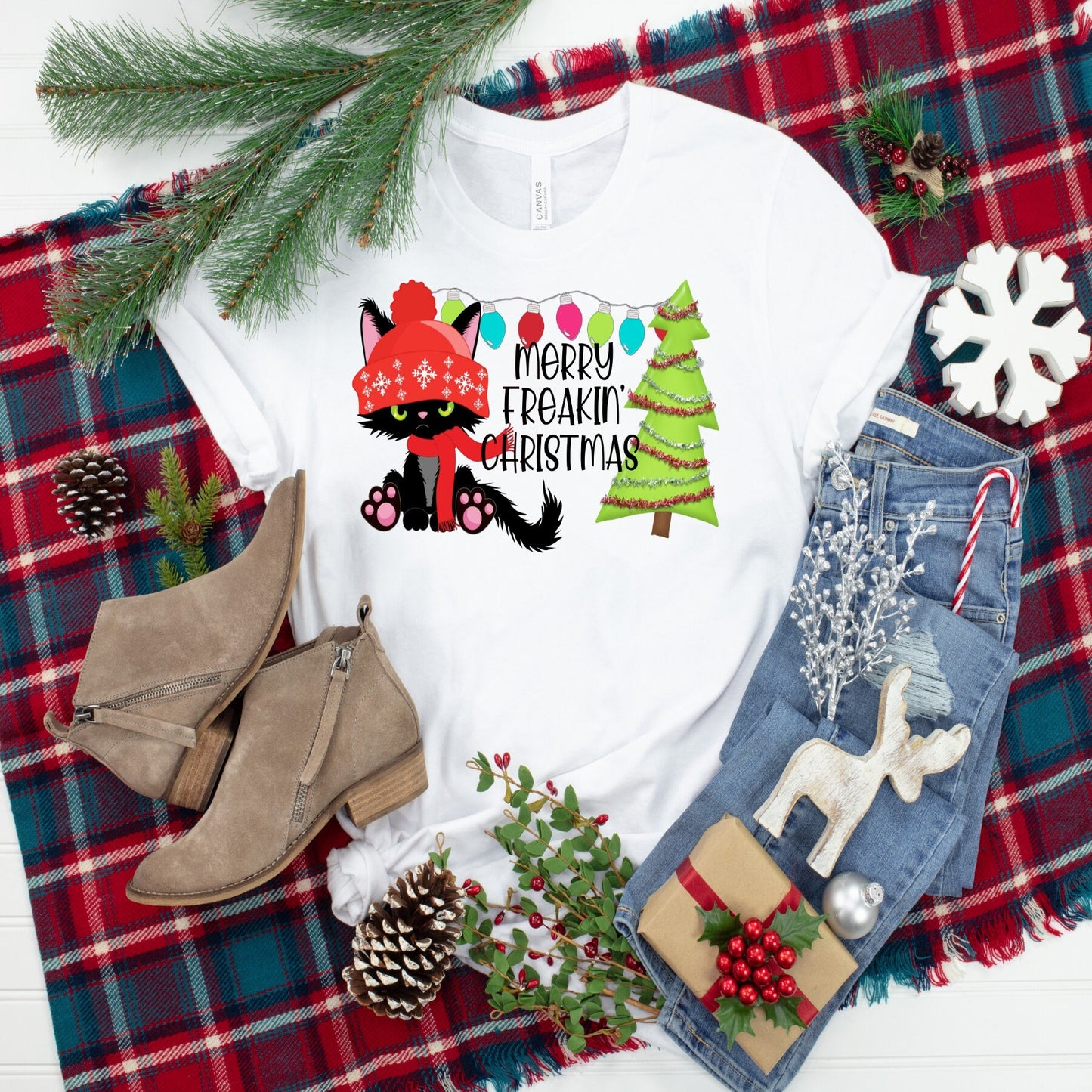Cat, Merry Freakin Christmas,  Christmas Cat, Not A Happy Kitty For Christmas, Angry Cat Christmas, Funny Cat, Finny Kitten, Christmas tee