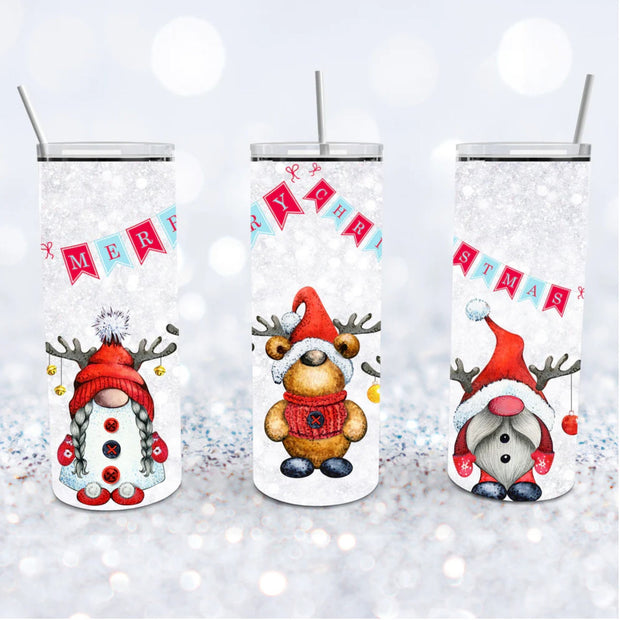 Christmas,  Christmas Gnomes, Reindeer Gnome Tumbler, 20 oz Skinny, Santa,Gnomes, Merry Chrismas Tumbler, Cute Gnomes, Love Xmas, Reindeer